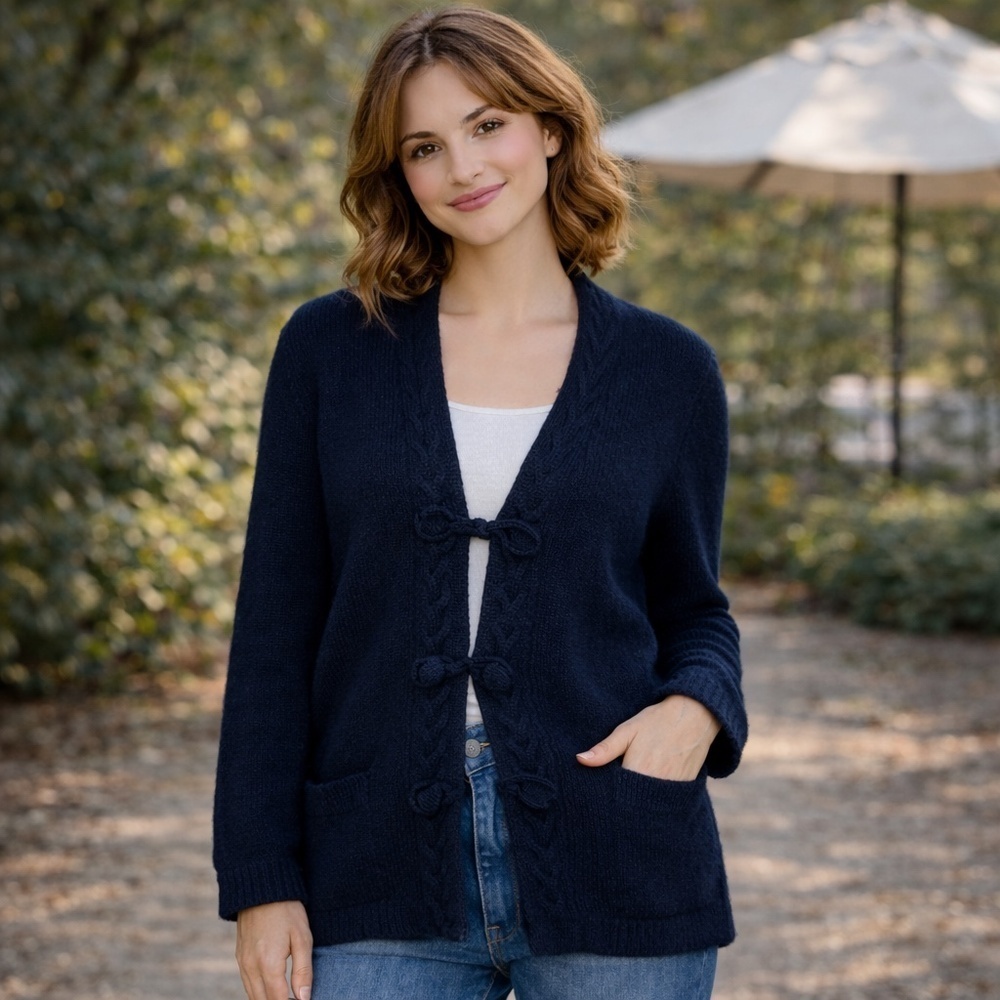 ARTESANIAS INCA Sweater Cardigan Alpaca Navy Blue Medium